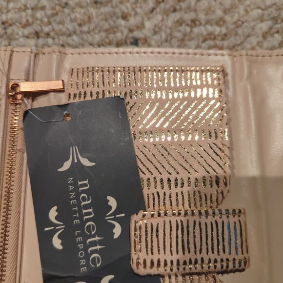 Nanette Lepore PVC Fold Phone Lip Stick Wallet Clutch Rose Gold RFID Lined - Picture 7 of 10